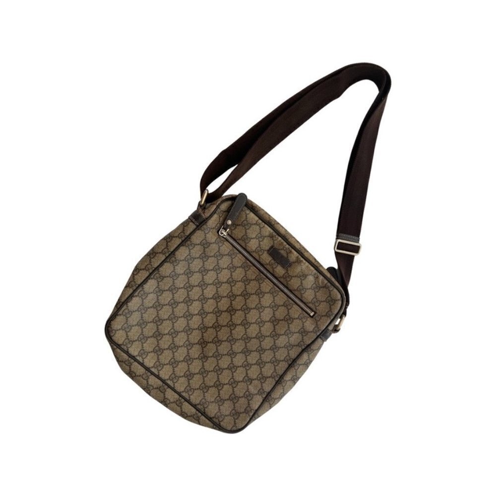 GUCCI Gucci GG Supreme Bag PVC Leather Khaki Beige Dark Brown